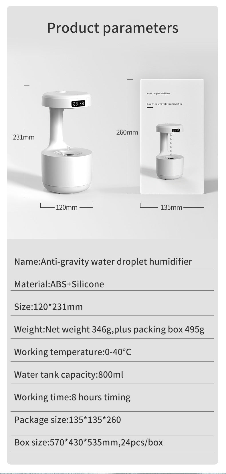 Water Drop Backflow Anti gravity Humidifier LED Time Display_7