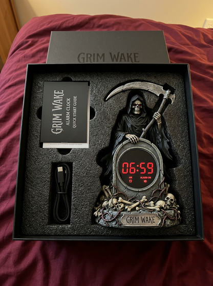 GRIM WAKE Reaper Alarm Clock unboxing with LED tombstone display